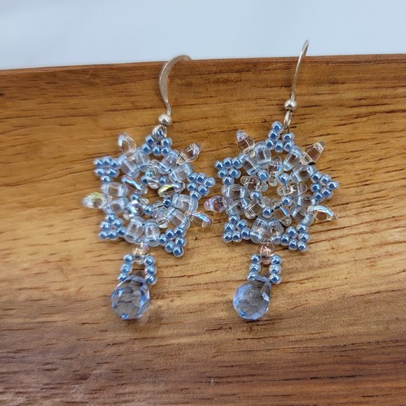 Hand Beaded Five Pointed Snow Flake Earrings - Picture 3 of 5